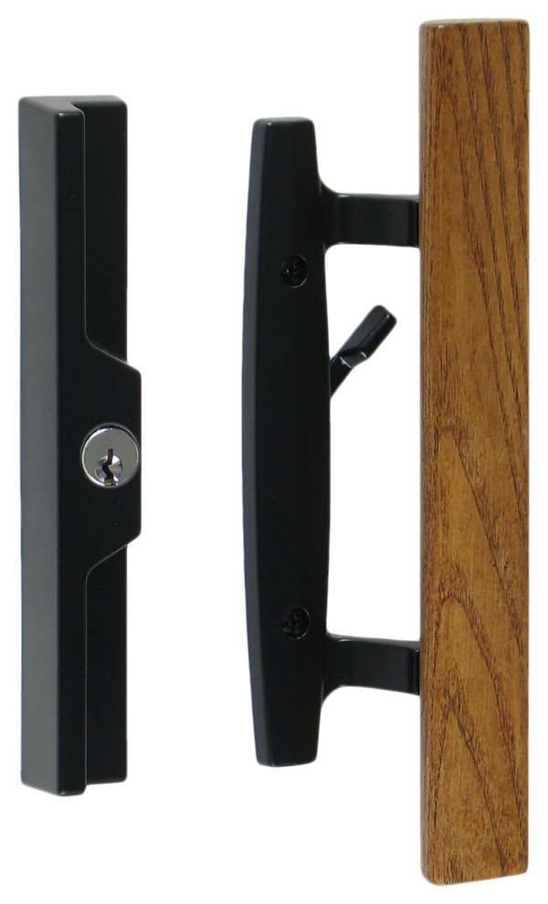 Lanai Sliding Glass Door Handle Set With Lock Keyed Oak Wood