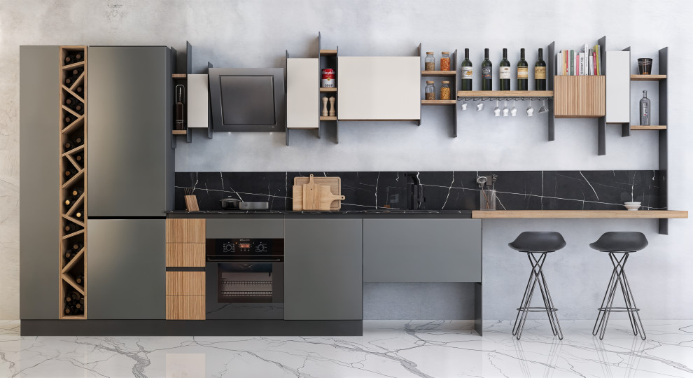 Cucina con pensili sfalzati