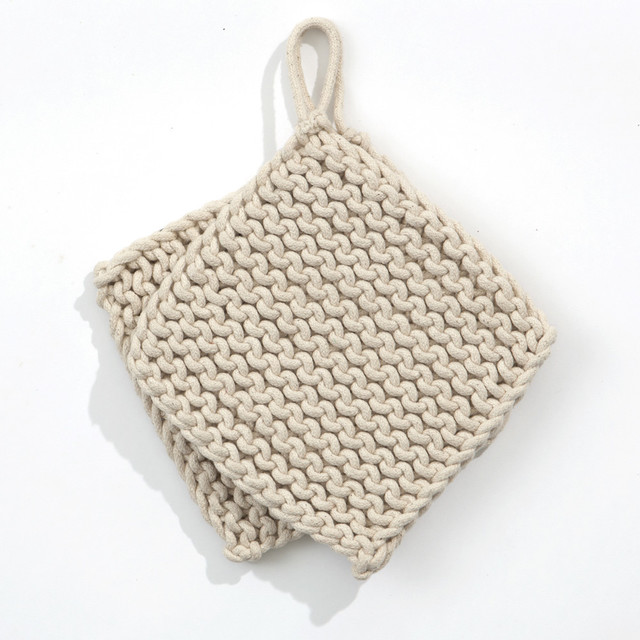 Knitted Pot Holders (pair) - Beige