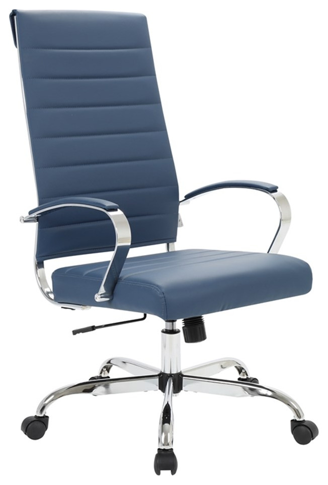 Pemberly Row HighBack MidCentury Modern Leather Office Chair in Navy