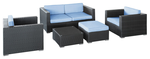 Malibu 5-Piece Sofa Set in Espresso Light Blue