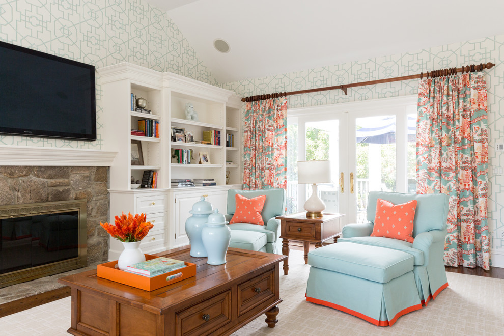 Design ideas for a transitional family room in New Orleans.
