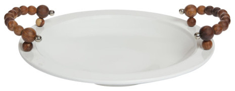 Polished Nickel and Wood and Porcelain Persson Platter Dining 20583