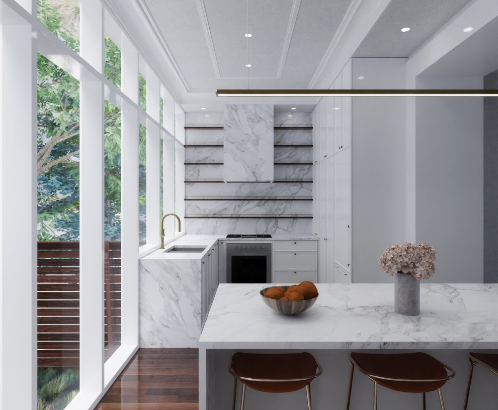 This is an example of a modern kitchen in New York.