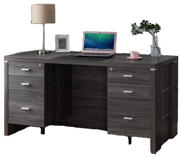Desk With Drawers Dark Taupe Transitional Desks And Hutches