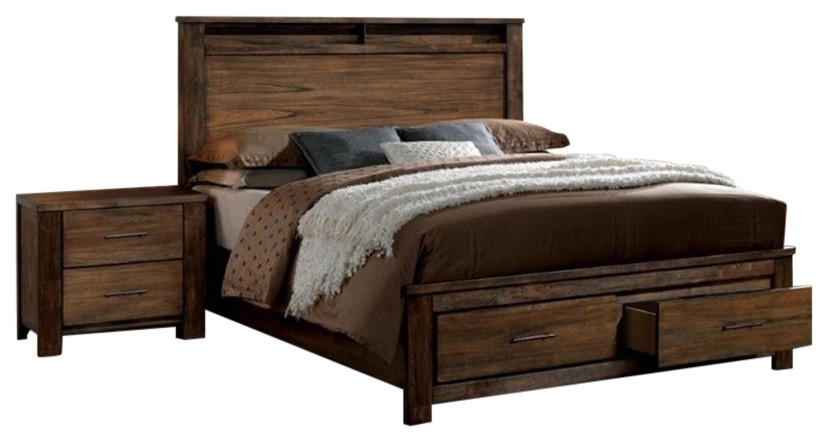 Pemberly Row Rustic 2 Piece Queen Bedroom Set In Oak