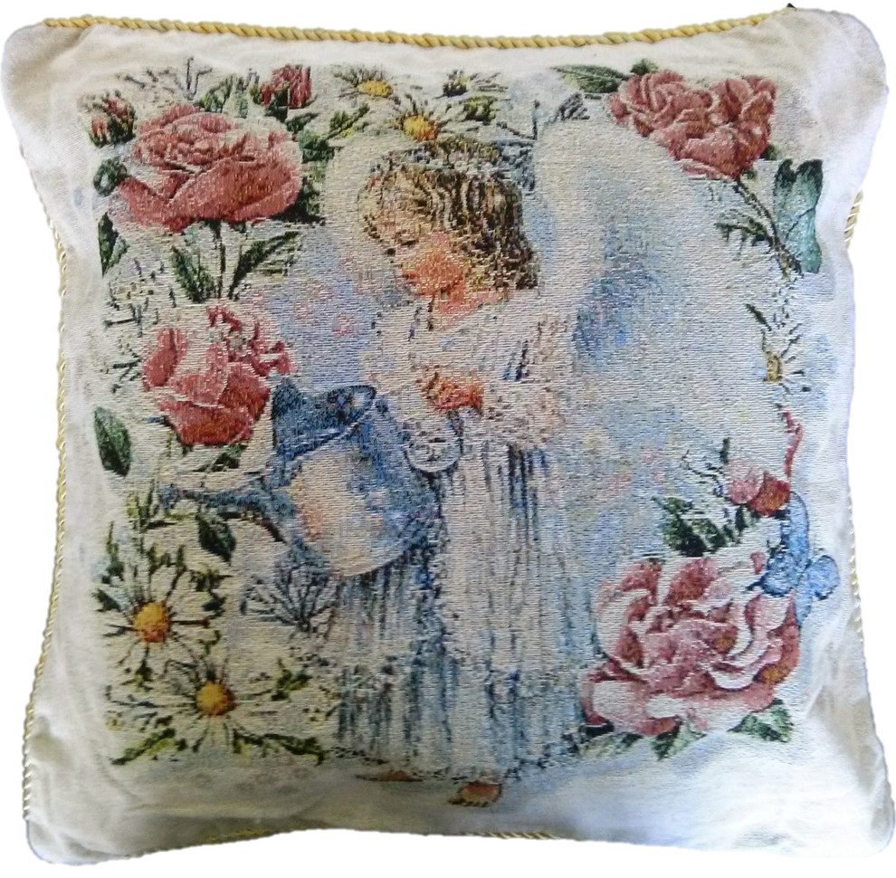 Angel in the Garden, Throw Cushion Cover, 18"x18", 2-Piece