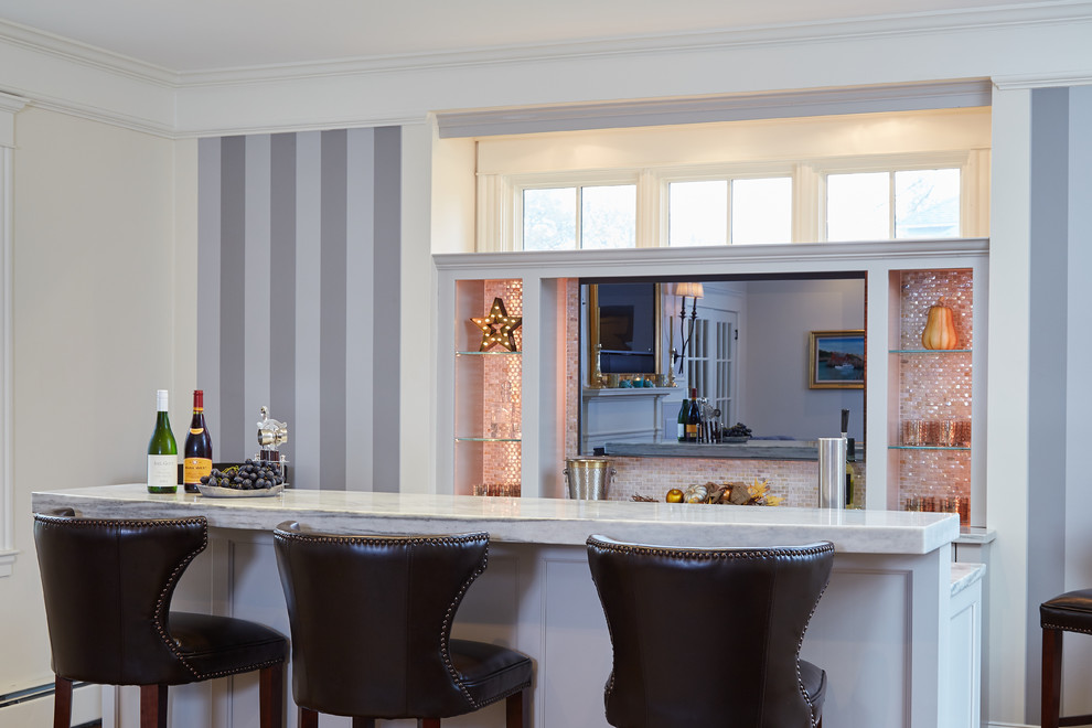 Photo of a transitional home bar in Boston.