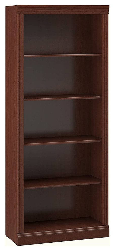 Traditional Bookcase, 2 Fixed and 3 Adjustable Shelves, Harvest Cherry Finish