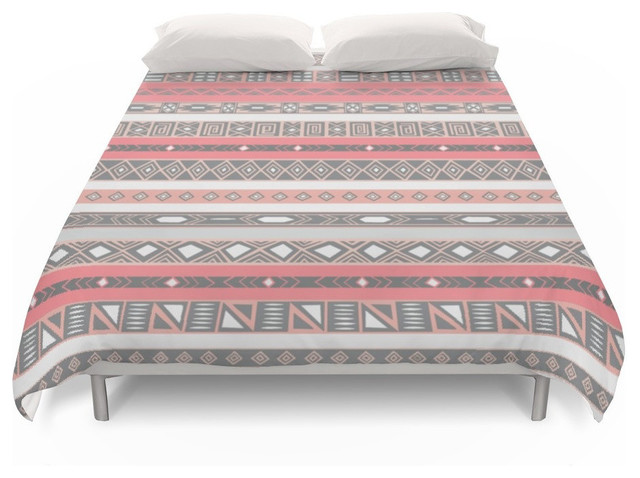 Aztec Print Peach Rose Salmon Gray Duvet Cover Southwestern