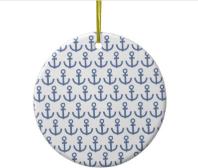 Blue White Anchor Pattern Christmas Ornament