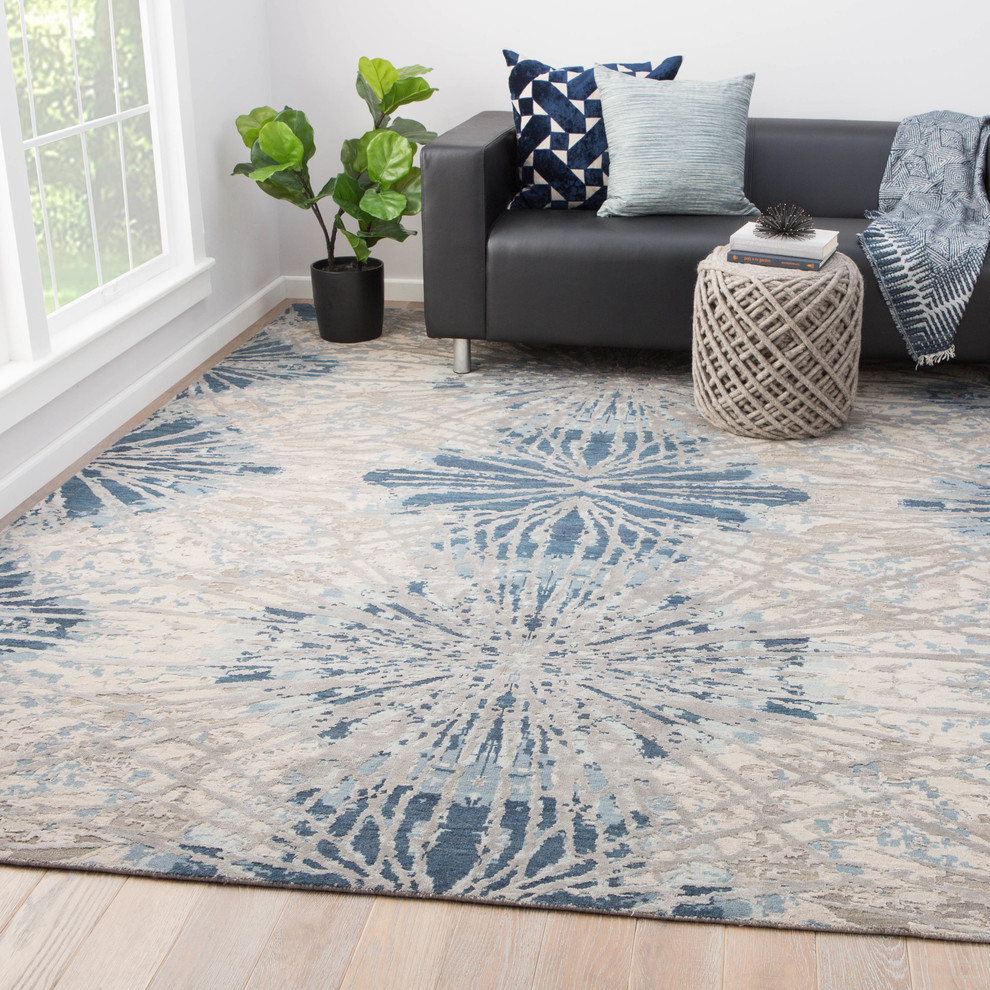 Kavi by Jaipur Living Thea Knotted Abstract White/Navy Area Rug, 9'x12'
