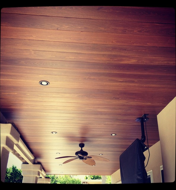Patio Ceiling With Wood Planking Traditional Patio