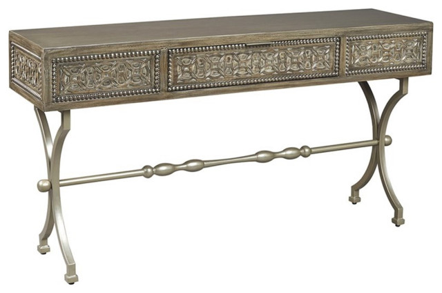 Ashley Quinnland Accent Console Table in Antique Gray and Champagne