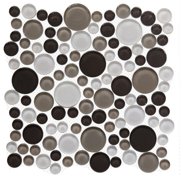 Caviar Brown Penny Round Bubble Glass, Round Glass Mosaic Tile