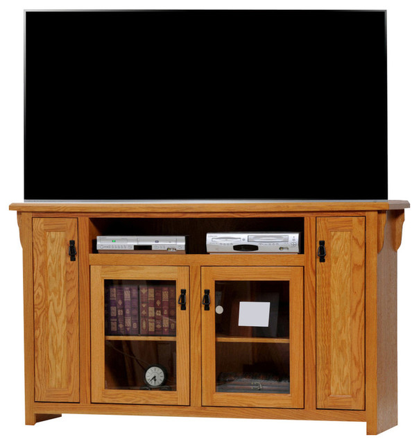 Oak Tall Entertainment Console Transitional Entertainment Centers