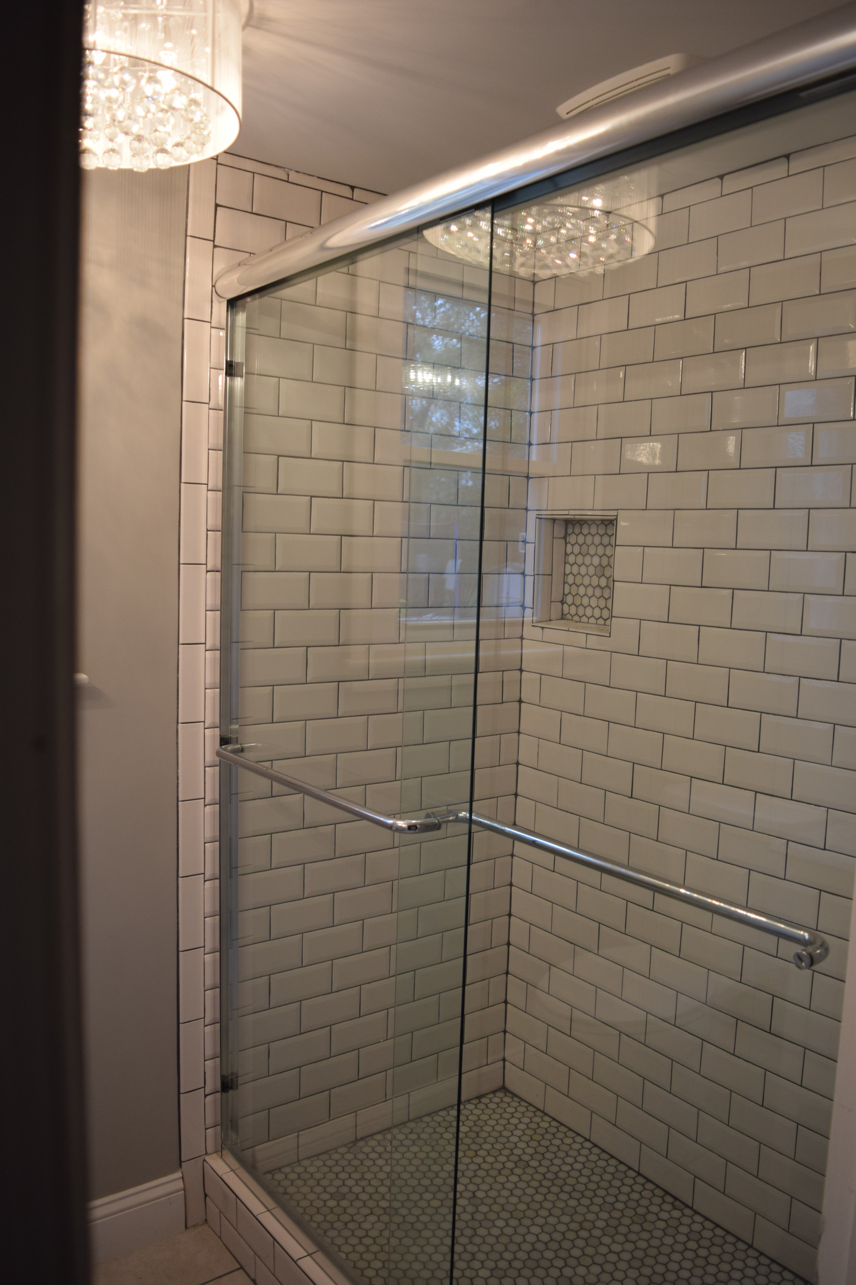 Small chic bath remodel with white subway tile
