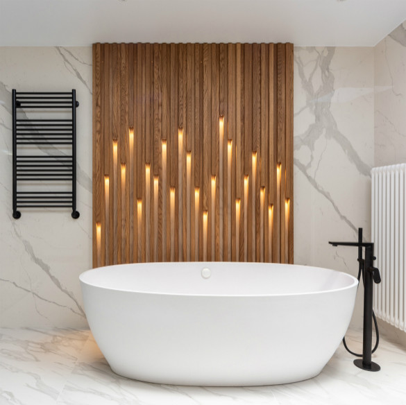Деревянные рейки с торцевой подсветкой в ванной комнате - Дуб ...
