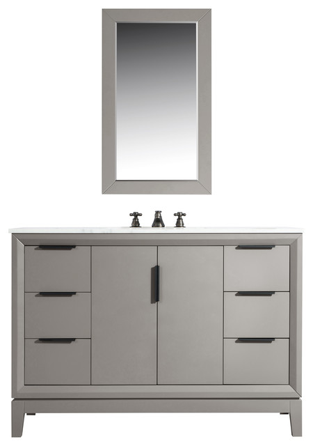 Elizabeth 48 Single Sink Carrara White, Chesswood 30 Inch Vanity Combo In Grey With Stone Top