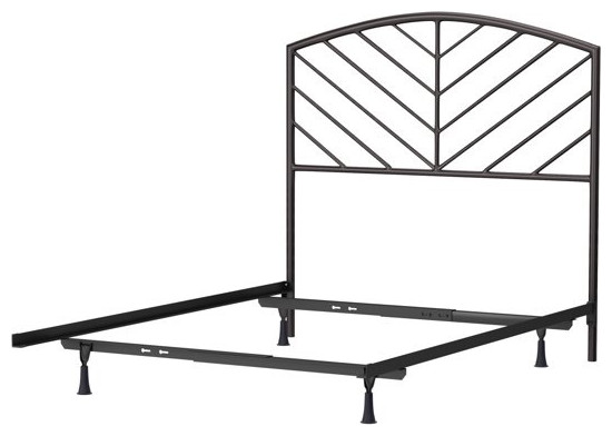 Modern Bed Frame, Metal Construction With Herringbone Style Headboard, Full