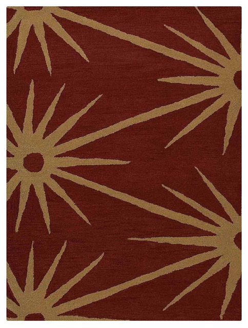 Hand Tufted Wool Area Rug Floral Red Gold, [Rectangle] 3'x5 ...