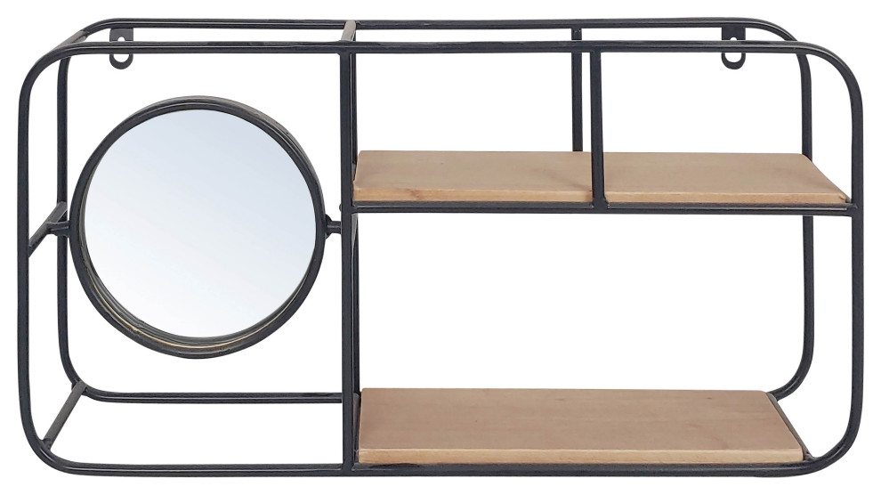 Sagebrook Home Brown and Black Oval Wall Shelf With Mirror 1692402