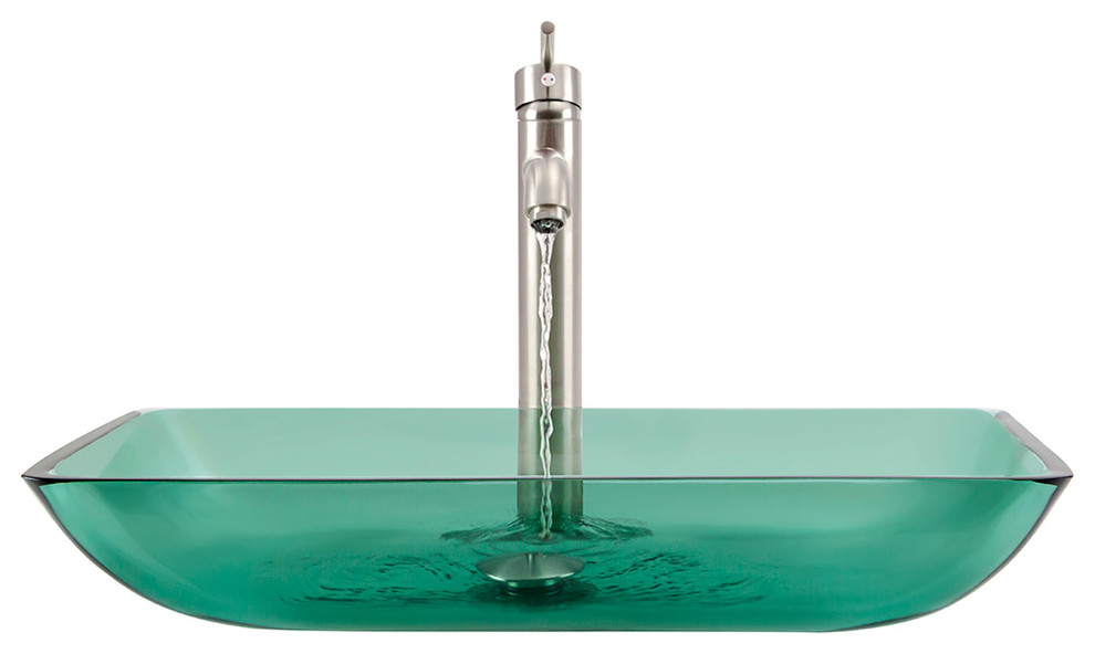MR Direct 640e Emerald Colored Glass Vessel Sink, Brushed Nickel, 4 Items: Vesse