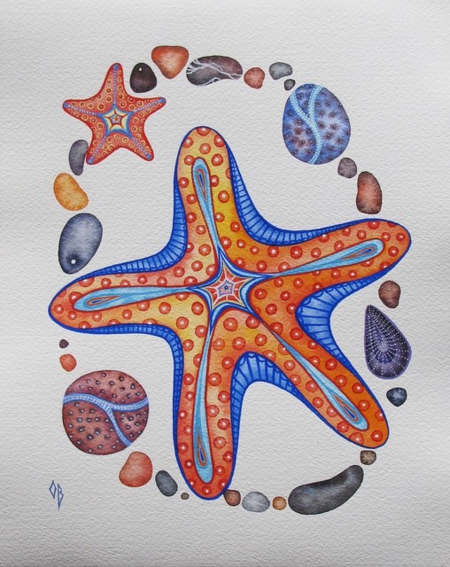 Sea Star Original Painting by Olena Baca, 8"x10"