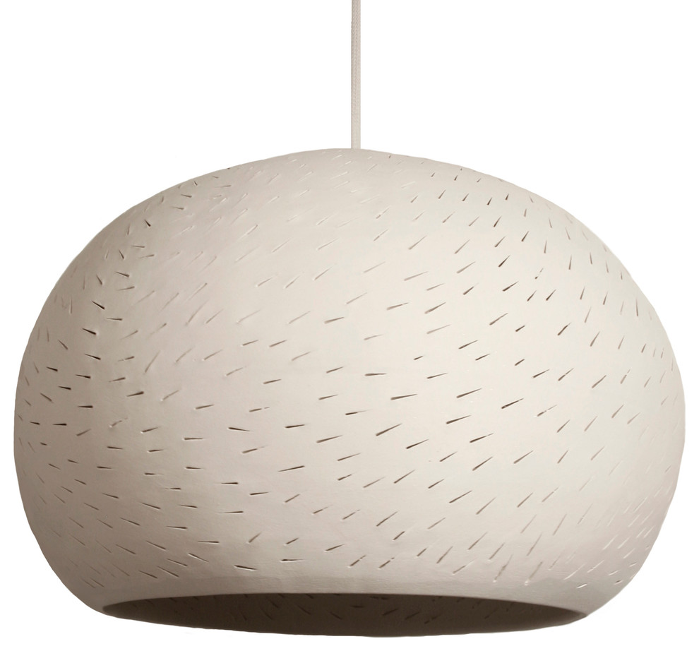 Ceiling Light: Large Claylight Pendant, Line Pattern, Led Bulb