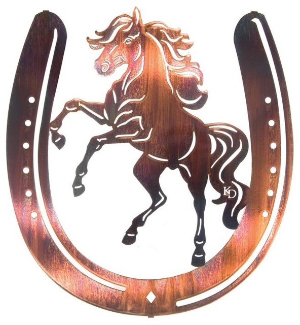 Horse Shoe & Buckin' Bronc Western Metal Wall Art 18" Rustic Metal Wall Art by