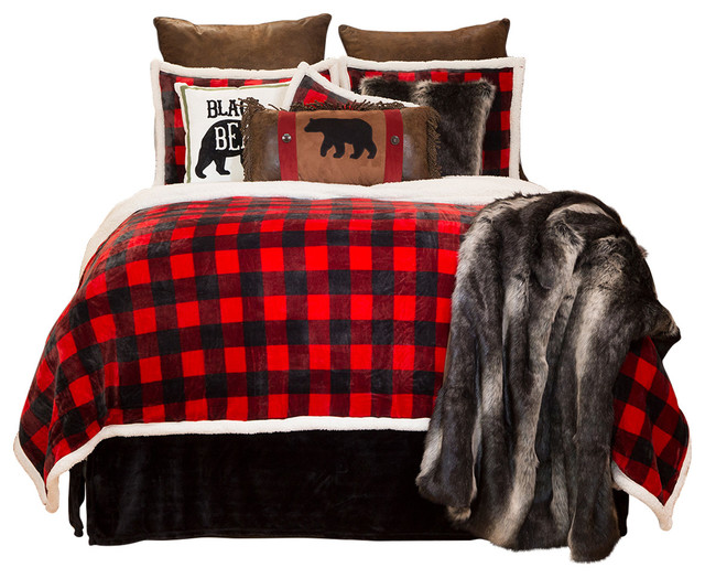 Lumberjack Red Plaid Extra Plush Sherpa Comforter Set Rustic Lumberjack Red Plaid Extra Plush Sherpa Comforter Set Queen 4 Piece