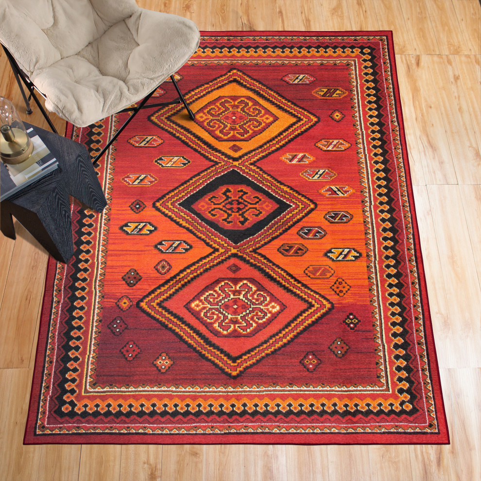 My Magic Carpet Phoenix Kilim Garnet Rug, 5'x7'