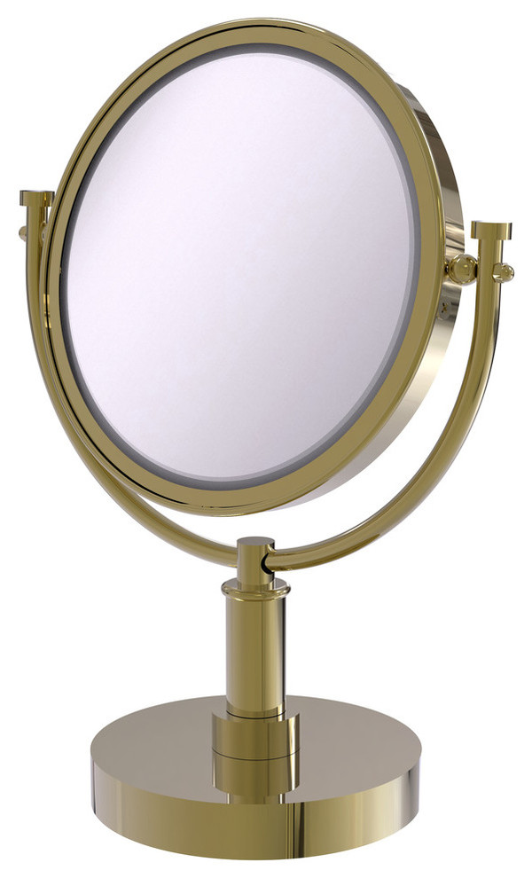 8" Vanity Top Make Up Mirror 4X Magnification, Unlacquered Brass