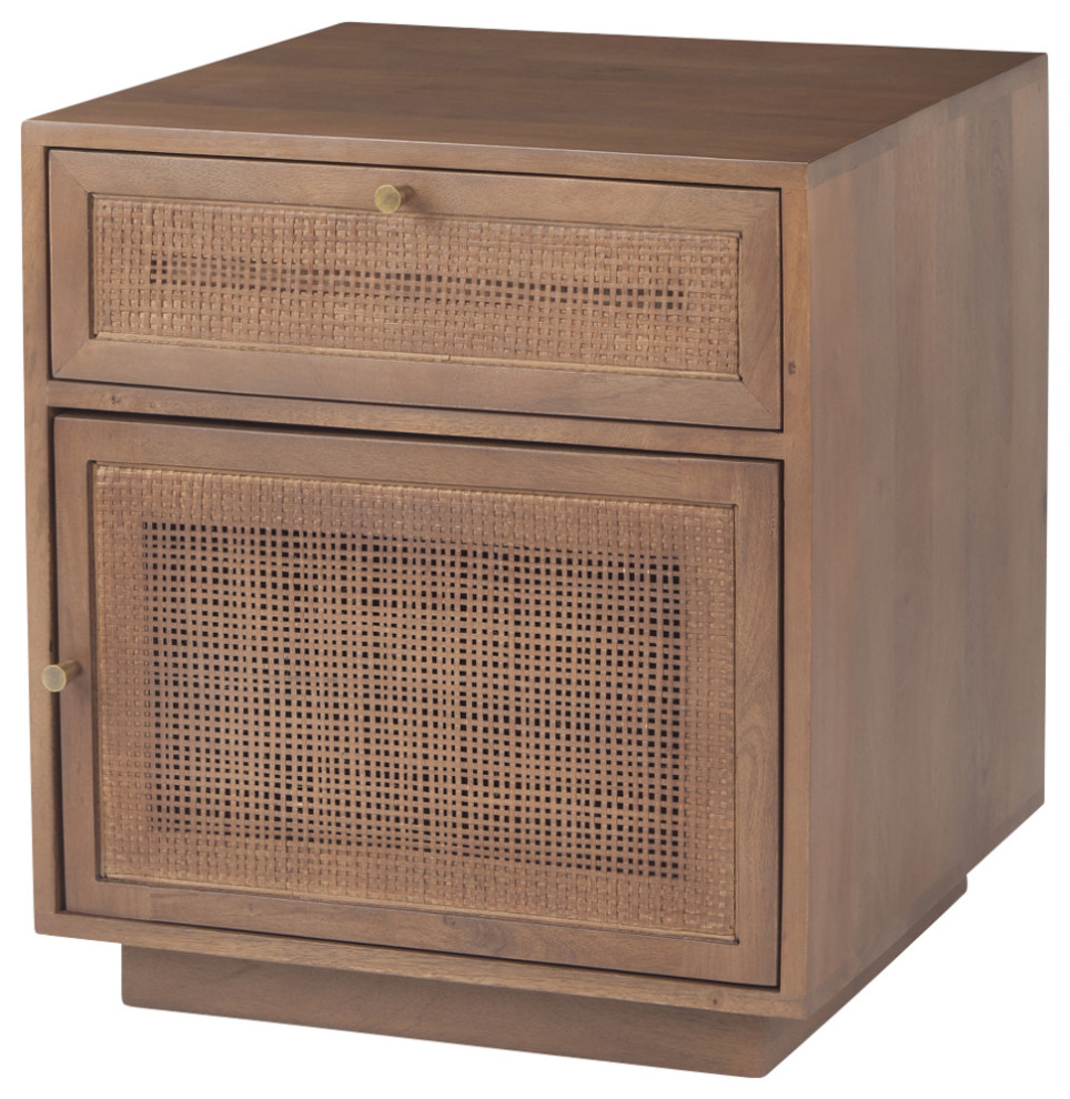 Grier 19.0Lx19.0Wx21.0H Medium Brown Wood and Cane Accent Table Tropical Side Tables And End