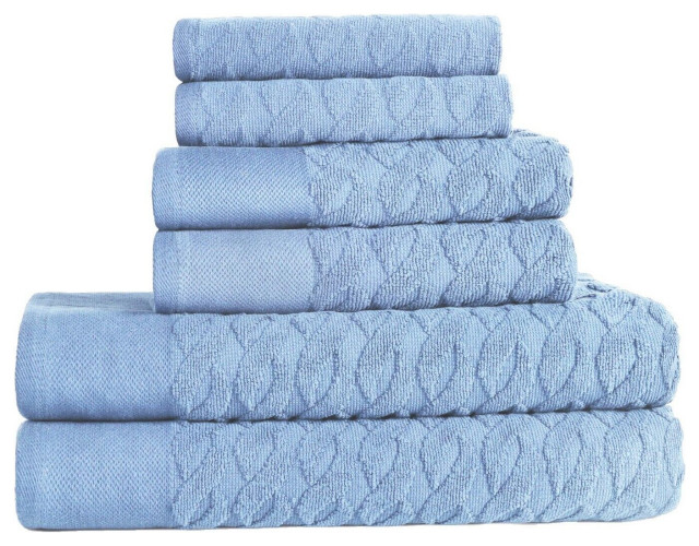 6 Piece Herringbone Solid Face Hand Bath Towel, Pacific Blue