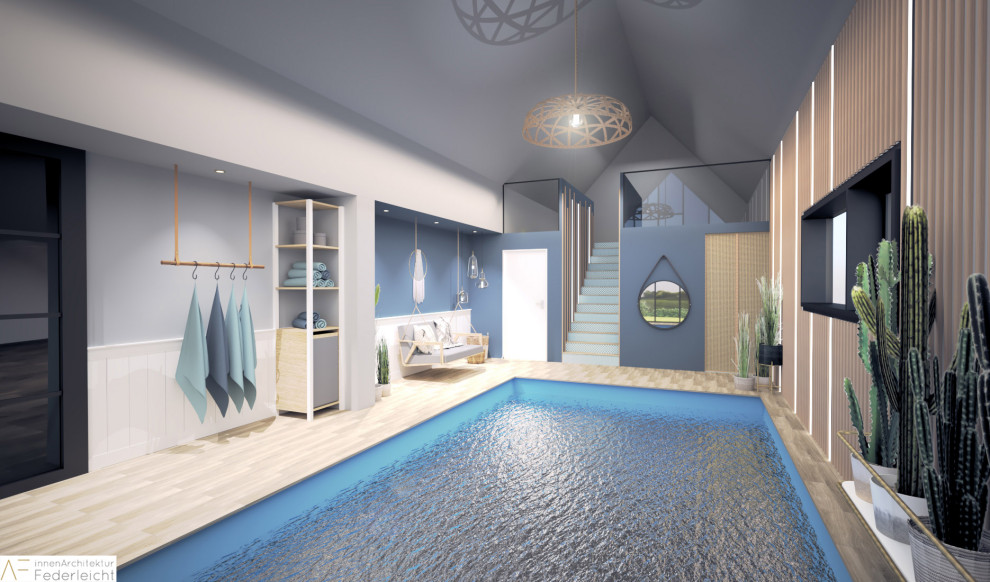 Oberirdischer, Mittelgroßer, Gefliester Moderner Pool in rechteckiger Form in Stuttgart