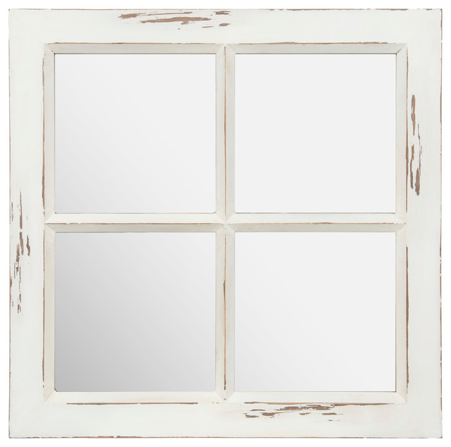 Distressed White Rustic Framed Window Pane Wall Accent Mirror