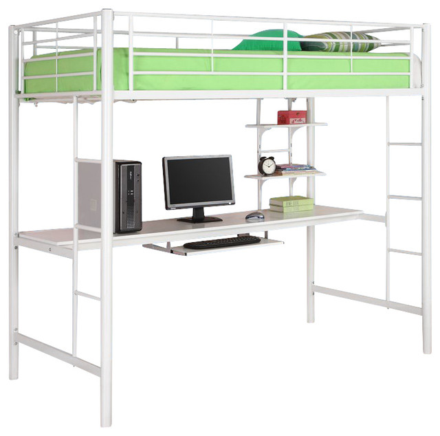 Twin Metal Loft Bed With Desk Contemporary Beds By Homesquare Walker Edison Sunrise Metal Workstation Twin Loft Bunk Bed In White
