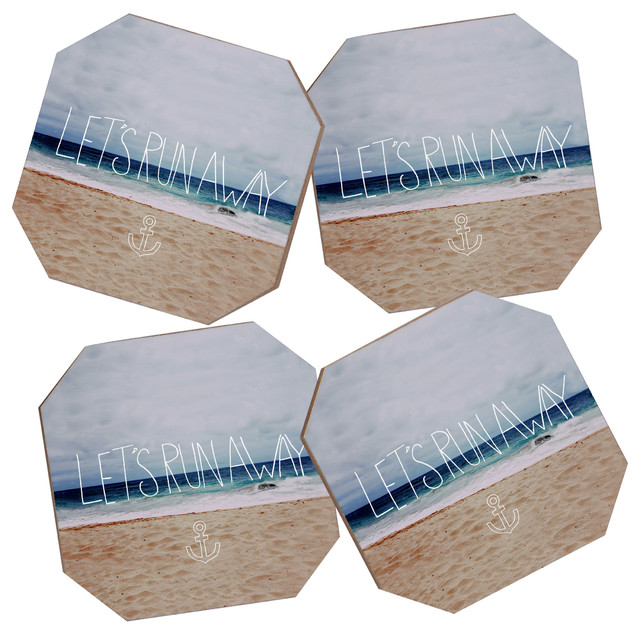 Leah Flores Lets Run Away III Coasters, Set of 4 with Bamboo Holder