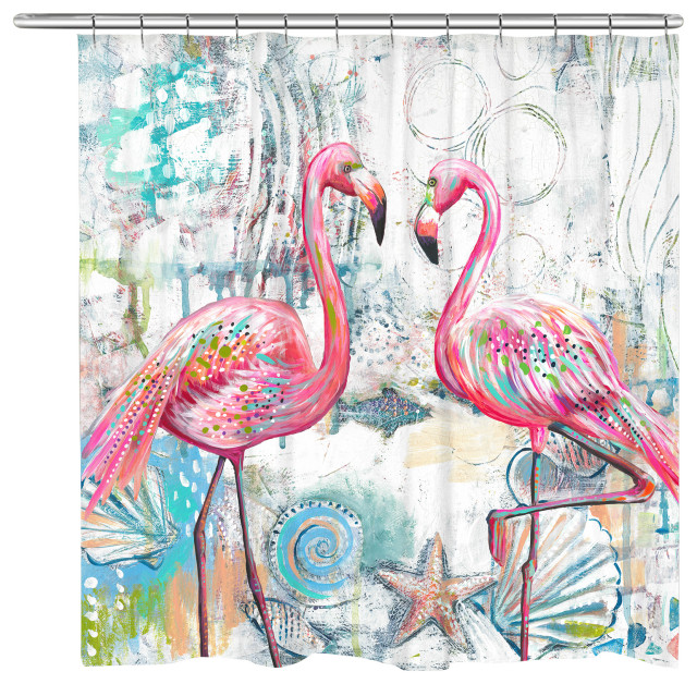 Pink Flamingo Shower Curtain Hooks Set of 12 Home Decor Bathroom Birds Beach SKL 