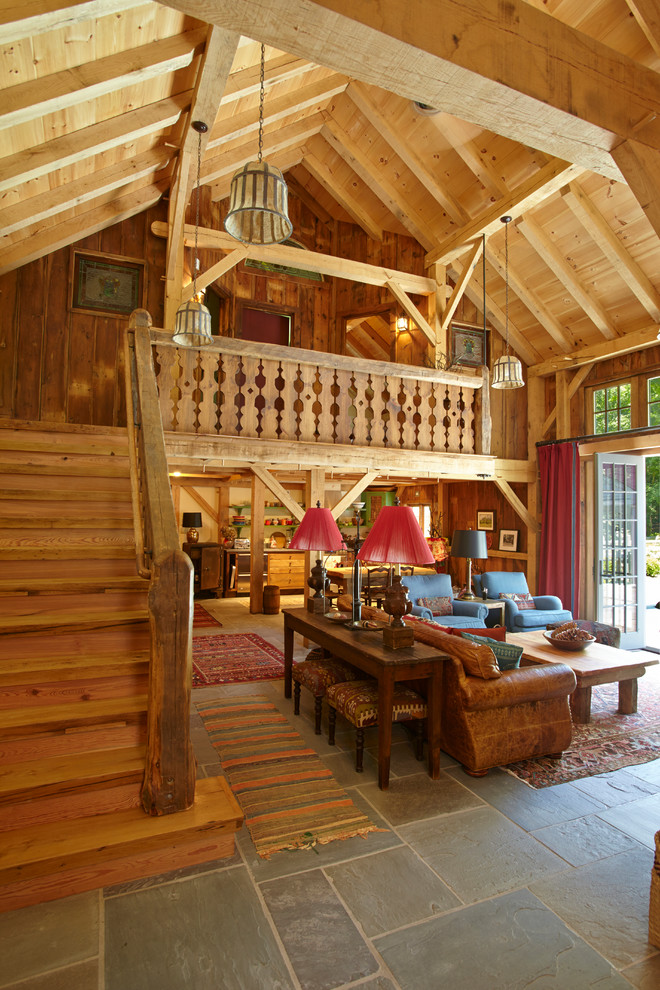 Imagen de salón para visitas abierto de estilo de casa de campo sin chimenea y televisor