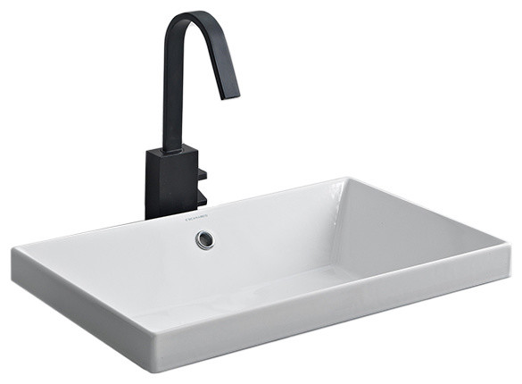 white rectangular drop in bathroom sink