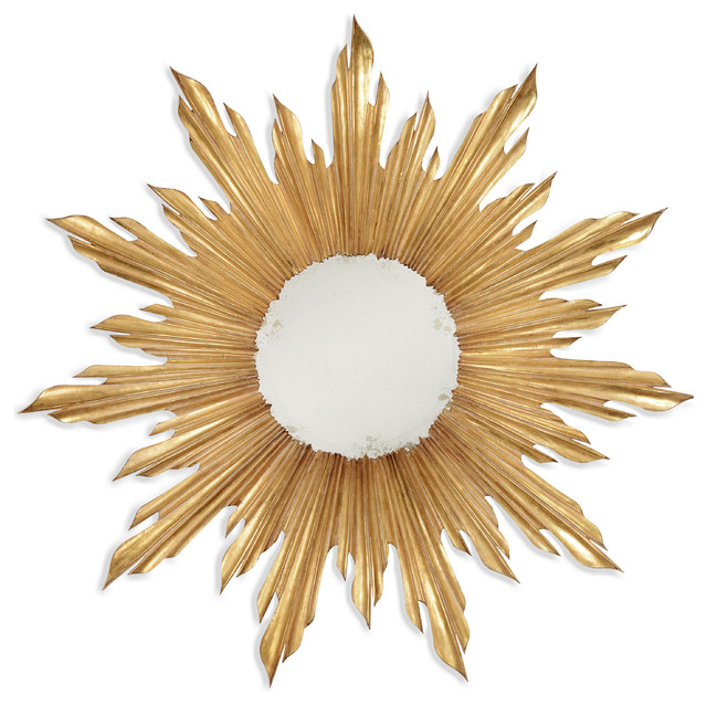 Small Gilded Sunburst Mirror, Madison Park Fiore Sunburst Mirror Small Gold