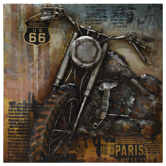 "Motorcycle 1" Primo Mixed Media Hand Painted 3D Metal Wall Art