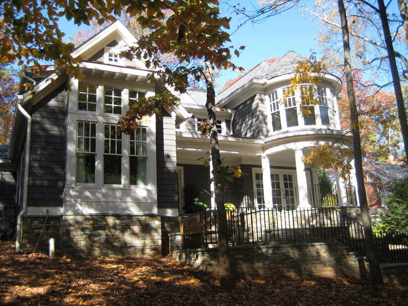 Design ideas for a large traditional two-storey grey exterior in Atlanta.