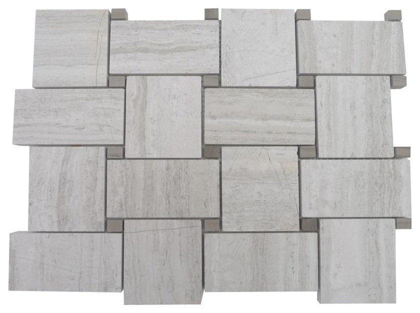 BASKET WEAVE WOODEN BEIGE WITH ATHENS GRAY DOT MARBLE TILE