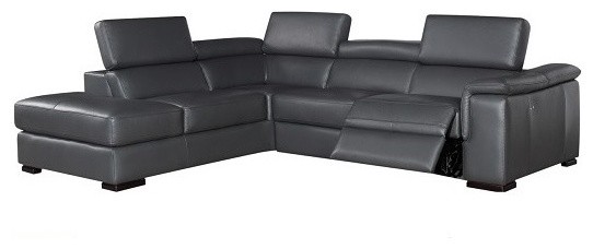 Agata Leather Sectional Sofa With Power, Gray Leather Sectional Sofa With Recliners
