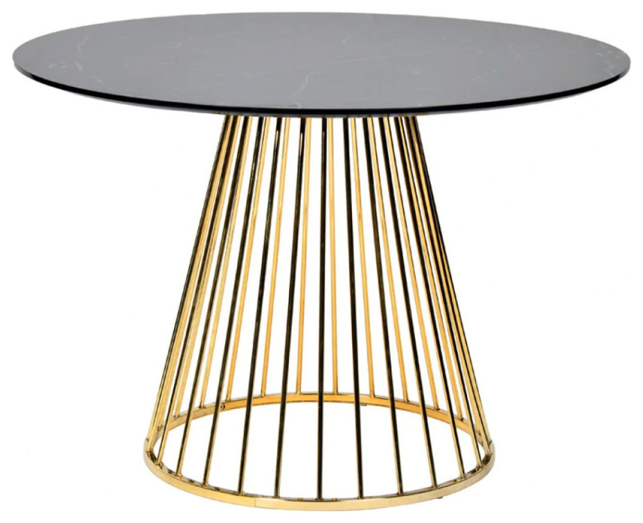 Ray Modern Black and Gold Round Dining Table Contemporary Dining