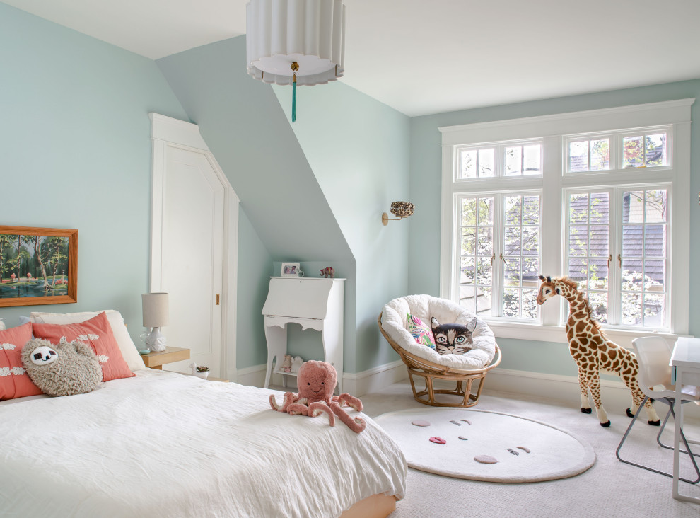 Traditional kids' room in Atlanta with grey walls, carpet and grey floor.