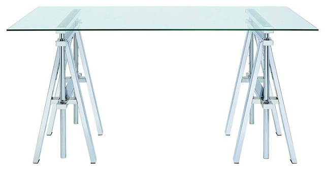 Adjustable Writing Desk With Sawhorse Legs Clear And Silver